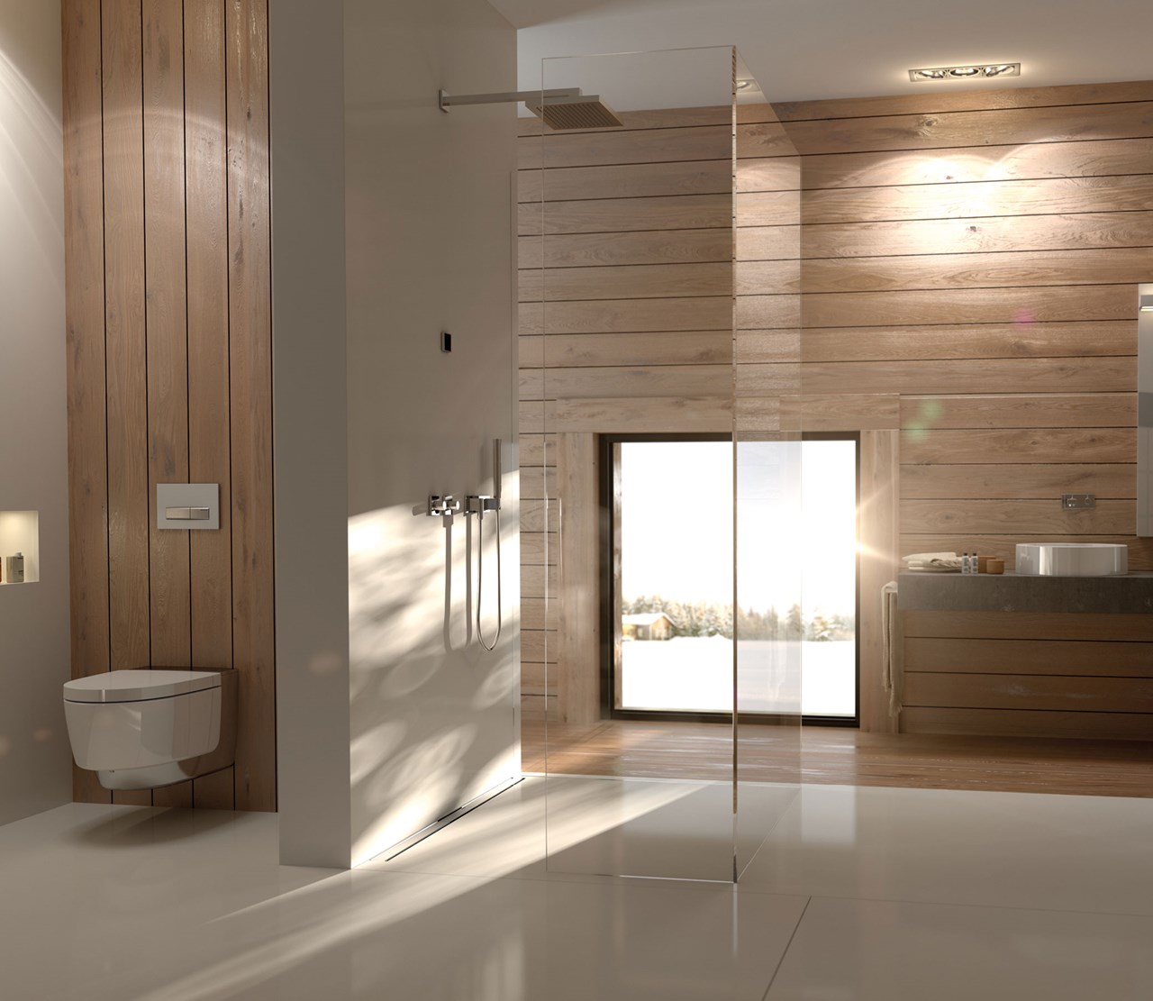 Lyst bad med trehvite vegger Rørleggerkjeden VB